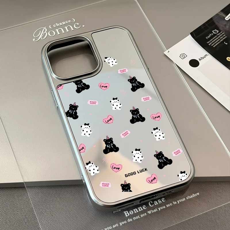 INS Koreanische Einfache Nette kleine bär druck Spiegel Nette Telefon Fall Für iPhone 17 Air 16 15 Pro Max 14 13 12 11 plus Y2K Abdeckung