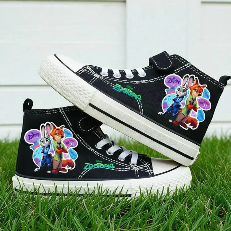 

Disney Children Canvas Shoes High-Top Zootopia Girls Boys Kids Sneakers Breathable Princess shoes Student running tennis shoes