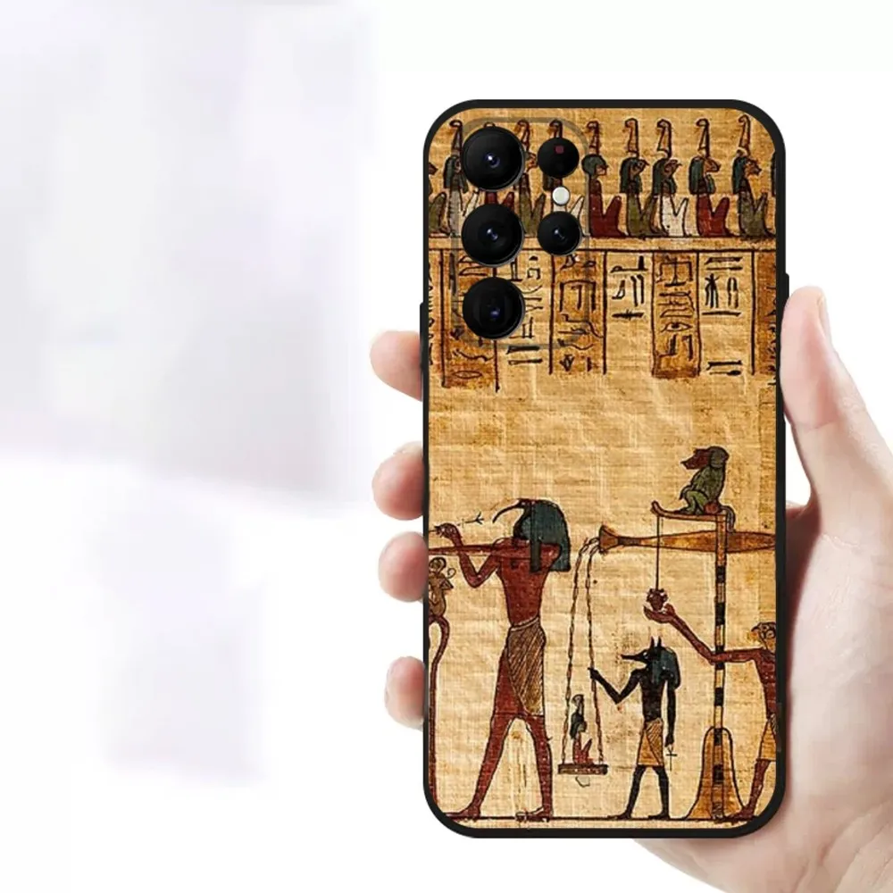 Egypt Pharaoh Mural  Phone Case For Samsung S23,23,22,30,21,10,9,Note20 Ultra,Lite,Ultra,5G,Plus,FE,Black Soft Case