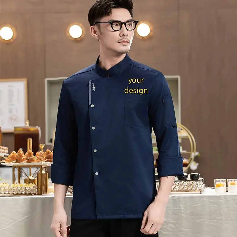 Chef's Workwear For Men And Women Hotel Catering Long Sleeved Breathable Kitchen Uniform Plus Size Chef's Uniform Print Logo