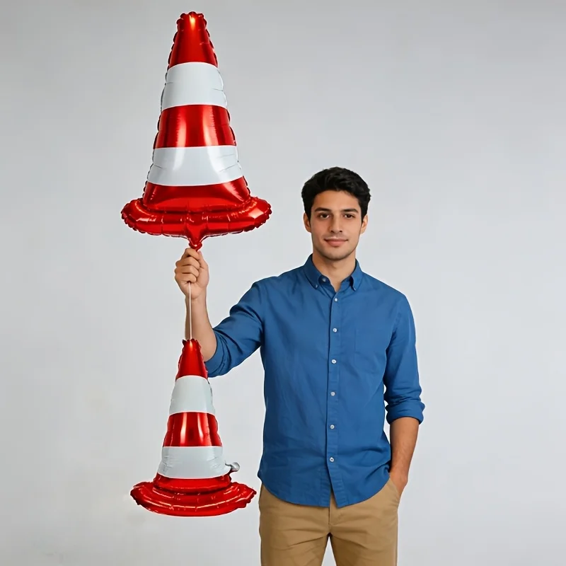 2pcs Red White Traffic Cone Foil Balloons Racing Speed Theme Party Decor Motorsport Track Style Decor Birthday Party Photo Props