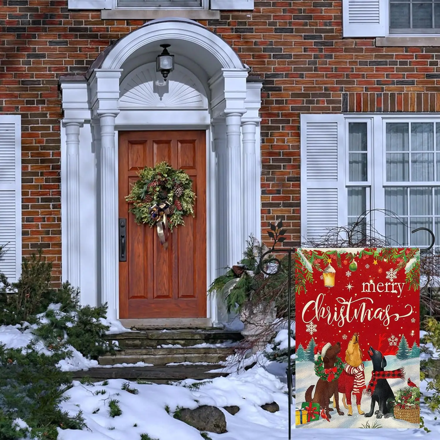 Christmas Dogs Garden Flag 12x18 inch Double Sided christmas winter Decorations Burlap Yard Flag uui