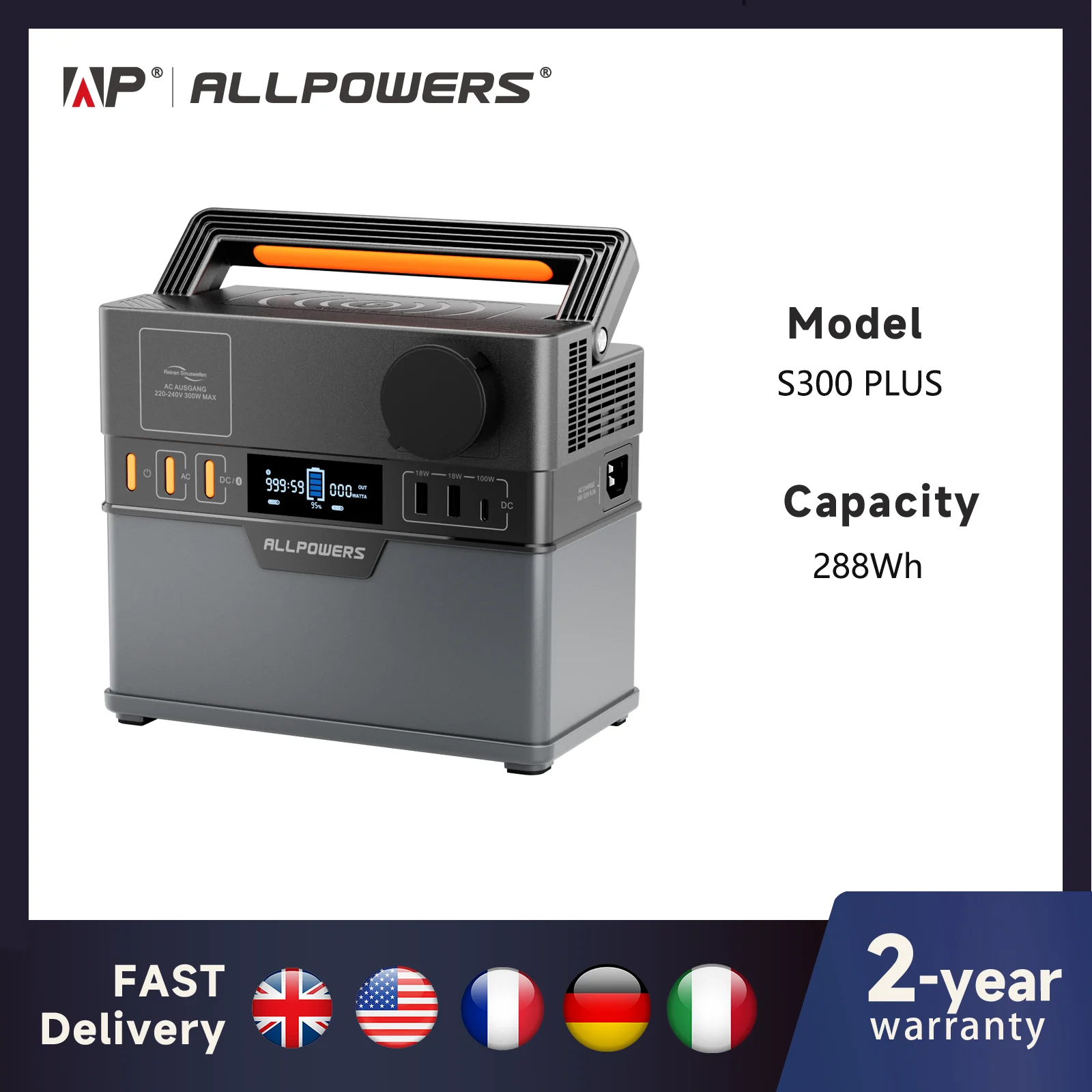 ALLPOWERS Portable Power Station 300W (Peak 500W), 288Wh Backup Battery Power Supply with Pure Sine Wave 110V / 220V AC Outlets