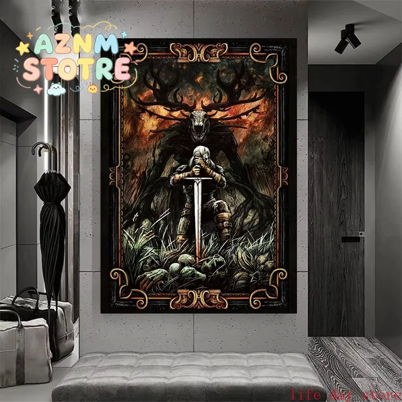 Pôster de Arte de Jogo Geralt, Pintura em Tela Floresta, Impressão The Witcher, Horizon Zero Dawn, Cavaleiro de Jogo, Decoração de Parede para Sala de Estar, Imagem