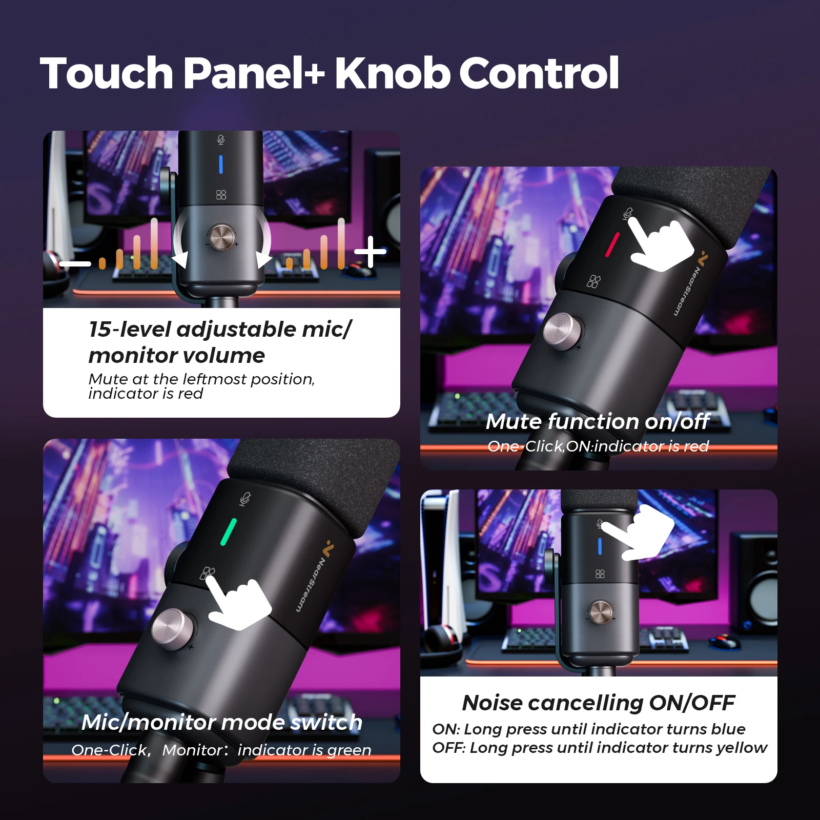 NearStream USB XLR Condenser Mic Boom Arm Plug-and-Play Professional Microphone pc for Streaming Podcast Studio set Recording