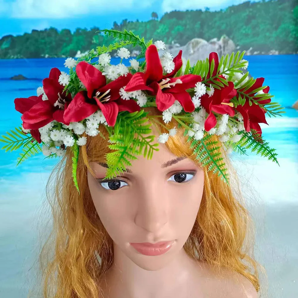 

Free Shipping KN-hk058 20Pcs/lot Artificial Silk Lily Headband Haku Hawaii Floral Headwear Crown Dance Garland Flower Head Lei