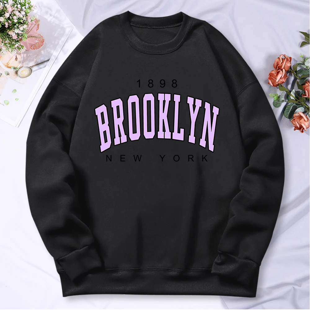 1898 Brooklyn New York Printing Tracksuit Women O-Neck Warm Comfortable Hoodie Casual Daily Sweatshirts Classic Fashion Hooded