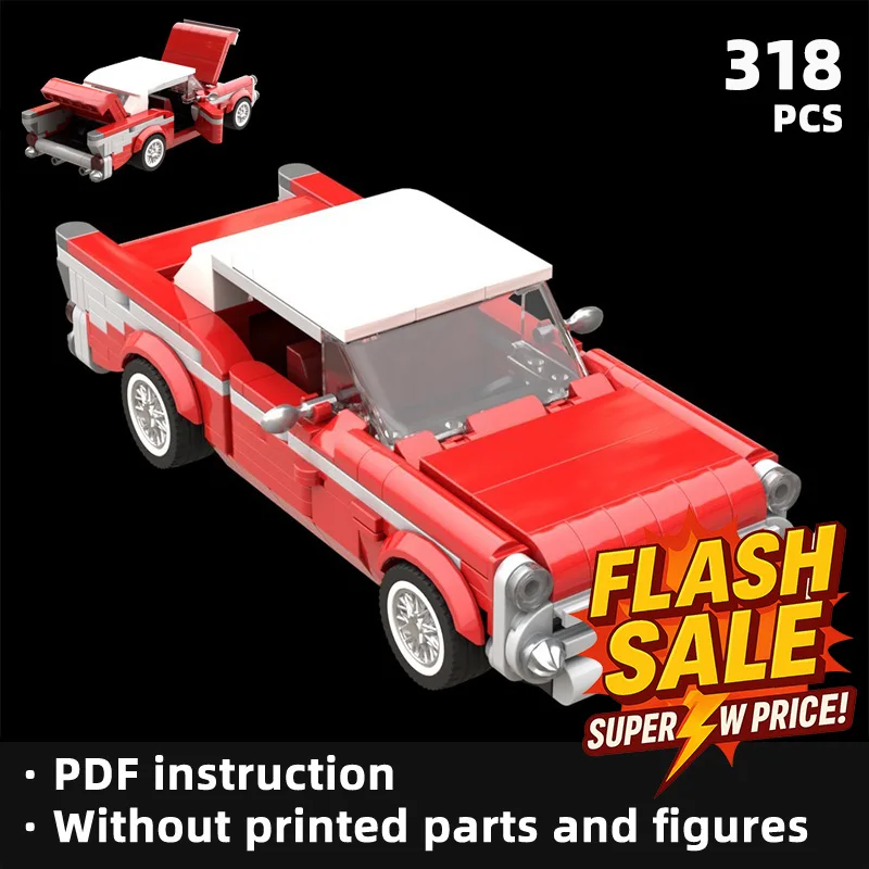 

The red and white contrasting design of American retro sports car building blocks features genuine interactivity and fidelity