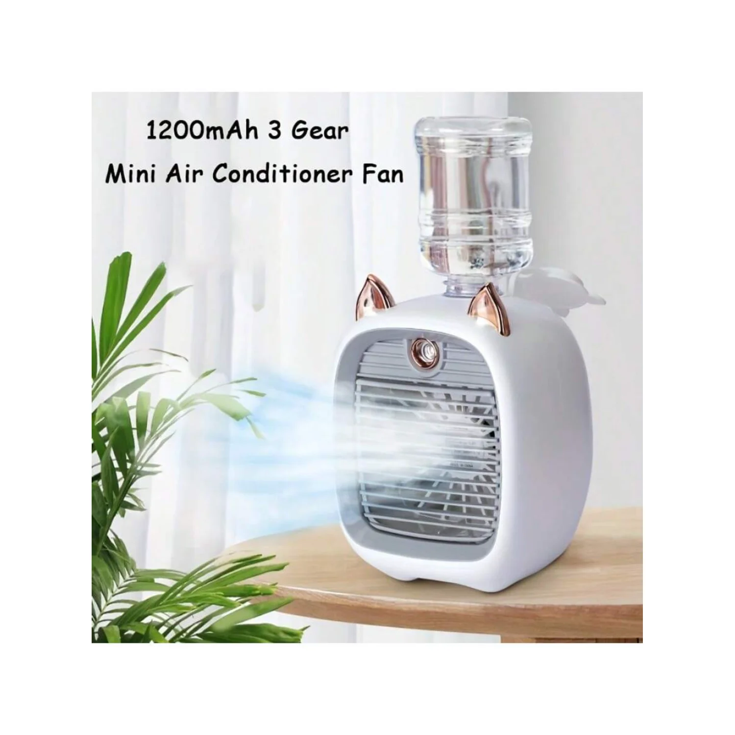 Portable Mini Air Conditioner Fan Desk Mist Fan 1200mAh 3-Level Air Conditioning Water-Cooled Fan USB Type-C Rechargeable Spray 