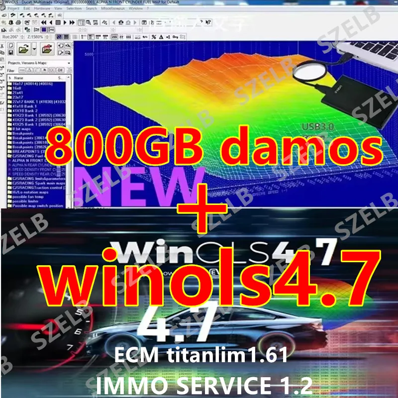 Winols 4.7 مفعل بالكامل + 800 جيجابايت Damos Windows 10 11 بدون افتراضي متعدد اللغات + ECM TITANIUM 1.61 + أداة خدمة IMMO 4 في 1