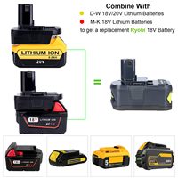 Adapter for DeWalt 20V & Milwaukee 18V Li-ion Batteries to Ryobi 18V Cordless Tools, with USB Charging Port