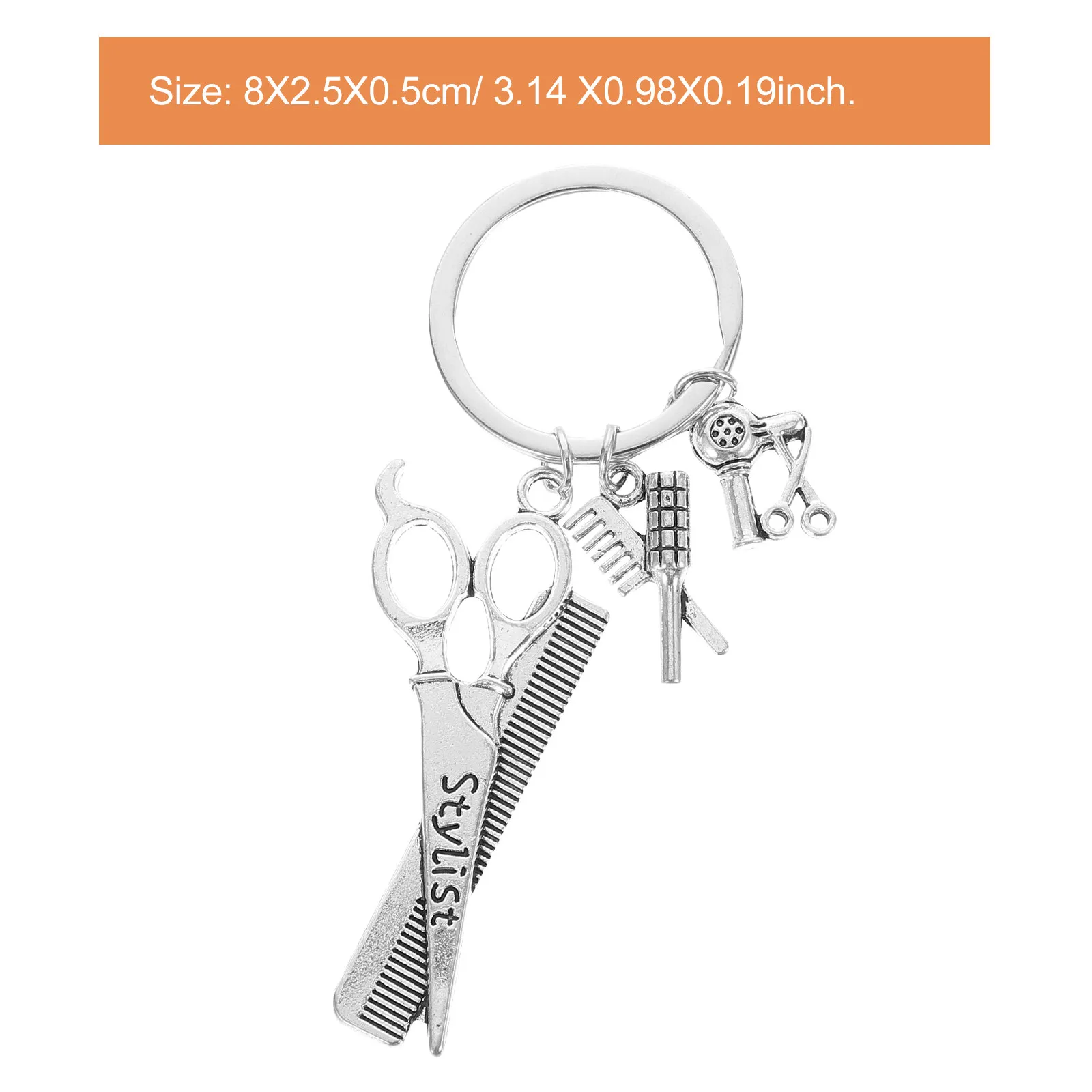 Hair Dryer Keychain with Scissors & Comb, Metal Pendant Bag Charm for Car Phone Gift, Barber Stylist Accessory