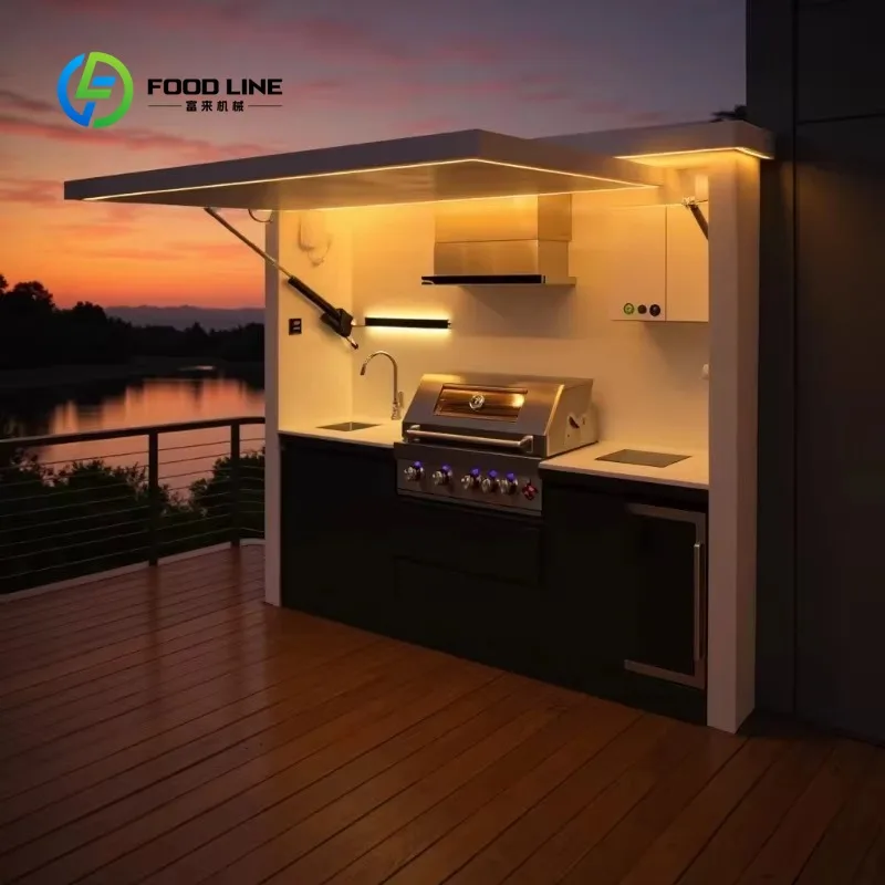 Customized Mobile Outdoor Kitchen Cabinet Stainless Steel Barbecue Grill Cabinet Combo Sink Modular Outdoor Integrate Kitchen