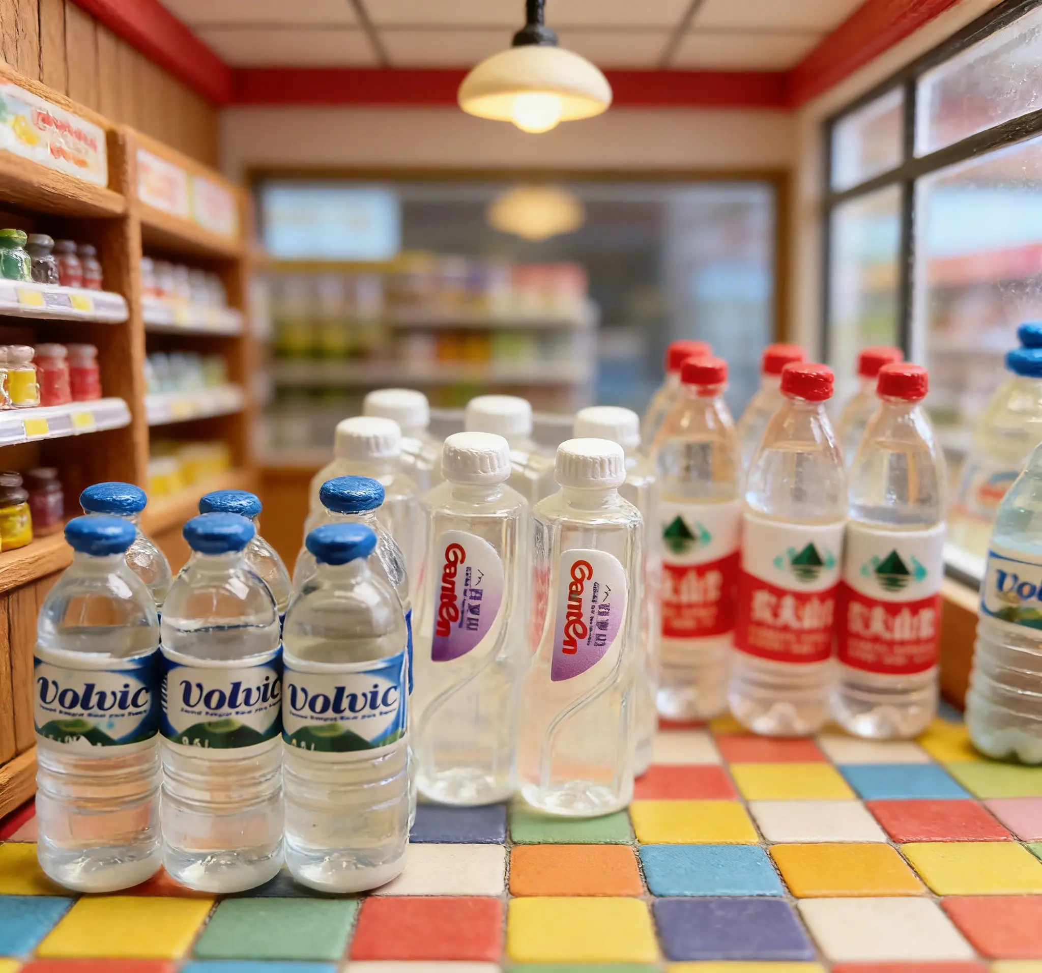 Conjunto de garrafa de água em miniatura para casa de bonecas, 6 peças, bebida simulada selada, micro adereço de jogo de comida para casa de boneca 1:12 e cena ob11