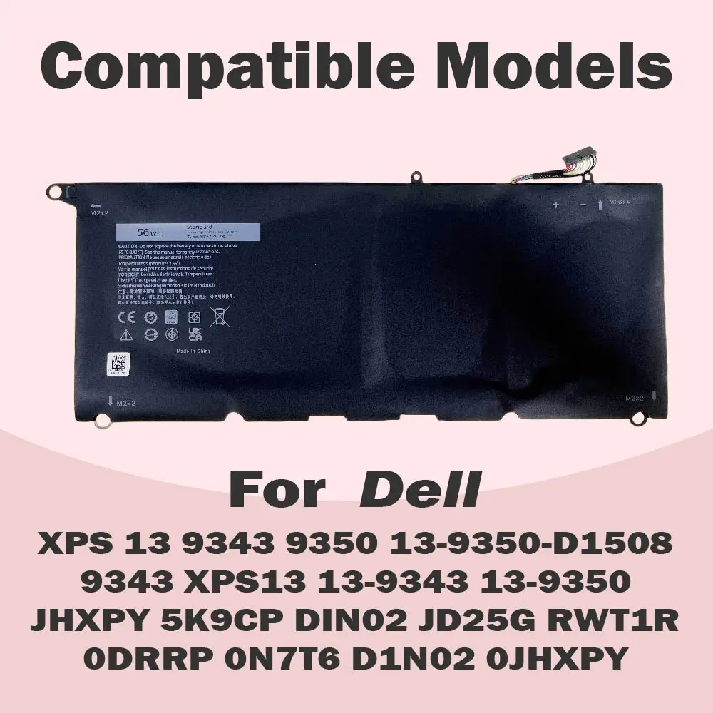 90V7W JD25G Laptop Battery For Dell XPS 13 XPS 13 9343 9350 P54G JHXPY JHXPY53 5K9CP 05K9CP 090V7W 56Wh 7.6V XPS13D-9343-1708