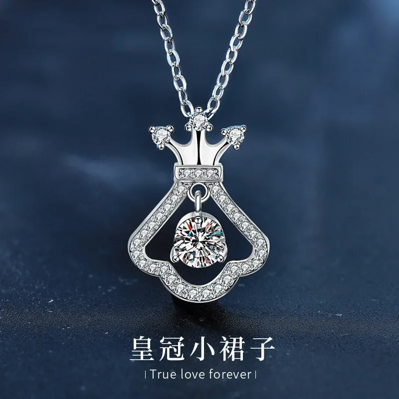 Mozzarella Diamond Skirt Necklace Women's 8K Gold White Gold Crown Clavicle Chain Diamond Pendant  Jewelry