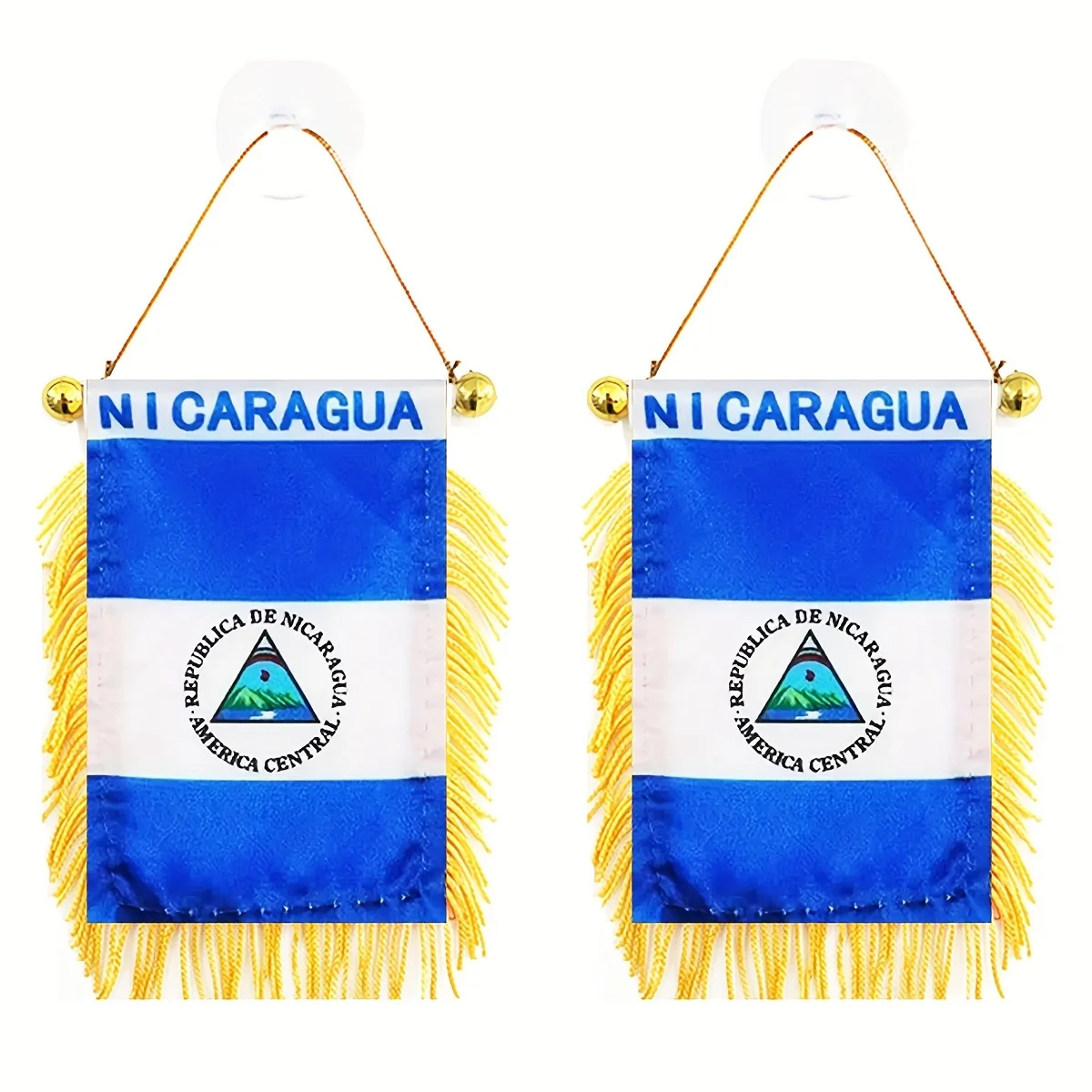 1pc/2pcs Double Side Mini Nicaragua Window Flag with 3x4in 8x12cm Size, Fringed Hanging Flag, Ideal for Car and Home Decorations