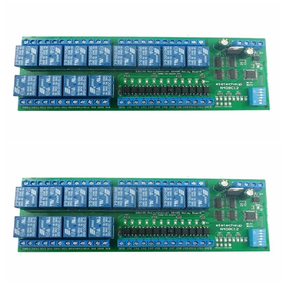 2PCS 12ch Digital Input Output UART RS485 Relay Module Modbus RTU for PLC PTZ LED Motor Machine control