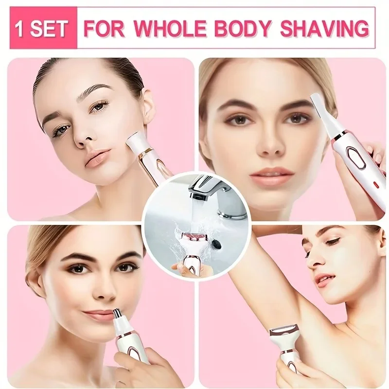 4 in 1 Electric Razor for Women Shaver Lady Shaver Body Hair Trimmer for Armpit Bikini Arm Leg Face Mustache Portable Painless image 4