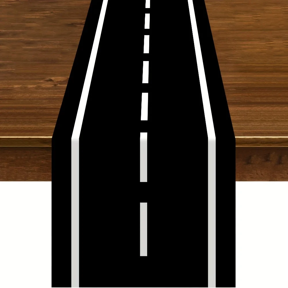 Black and White Road Stripe Linen Table Runner Dresser Scarf Decor Reusable Kitchen Dining Table Runner Holiday Party Decor