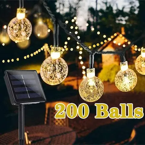 200LED 태양 문자열 조명 야외 크리스탈 요정 빛 Chritmas 갈 랜드 8 모드 정원 파티 장식에 대 한 방수 파티오 조명