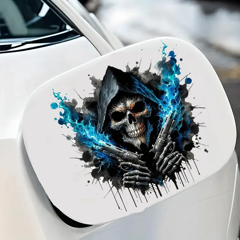 

1/3/5pcs Car Blue Flame Skull Stickers 15.28cm Personalized Car Stickers Customization
