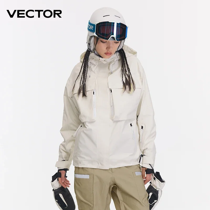 Vetor roupa de esqui feminina homem camisola com capuz tendência reflexiva usar engrossado calor e equipamento de esqui à prova dwaterproof água terno feminino