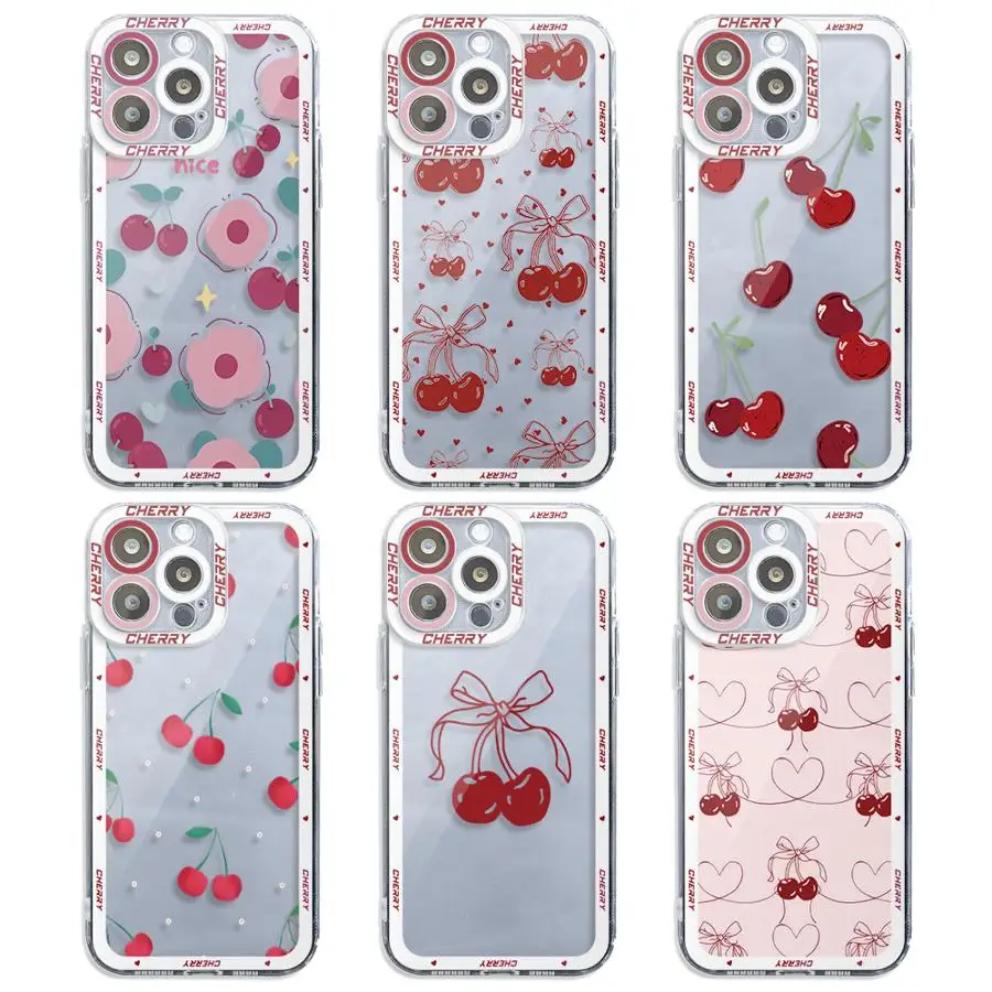 INS Korean Red Cherry Phone Case for Xiaomi Redmi Note 13 12 11S 10S 10 11Pro 12ProPlus 13Pro 4G 5G Soft Cover