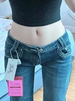 2025 Vintage High Street Low-Waisted Jeans Women Summer All-Match Wide Leg Y2K Denim Trousers Female Sexy Slim Fit Flares Pants 3