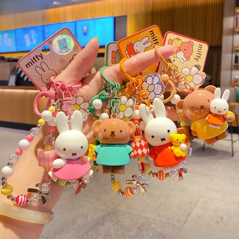 

New Kawaii Miffy Rabbit High Beauty Cartoon Beaded Keychain Backpack Pendant Phone Chain Girl Gift Christmas Gift
