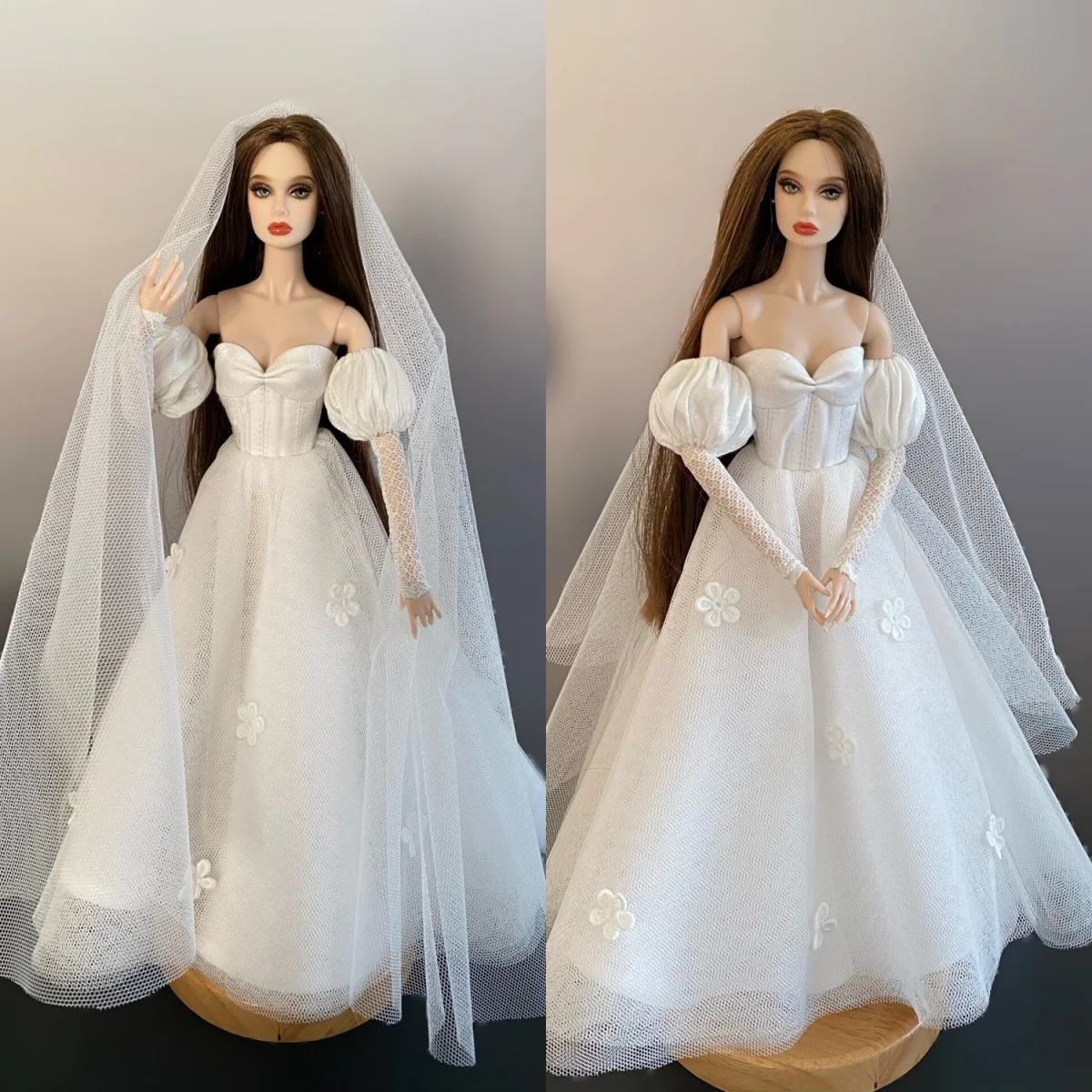 

Handmade 1/6 One Shoulder Design with Bubble Sleeves Mesh White Wedding Fluffy Dress Set Fit IT PP FR2 ST Supermodel Body