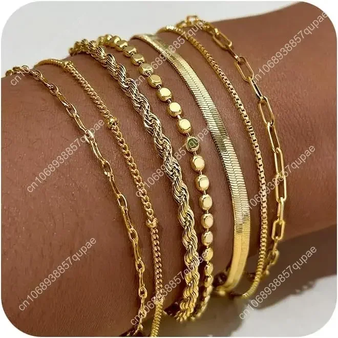 

Gold Bracelets for Women,Dainty 14K Gold Plated Stack Set Trendy Stackable non tarnish Paperclip Chain Bracelets Gold Jewelry Se