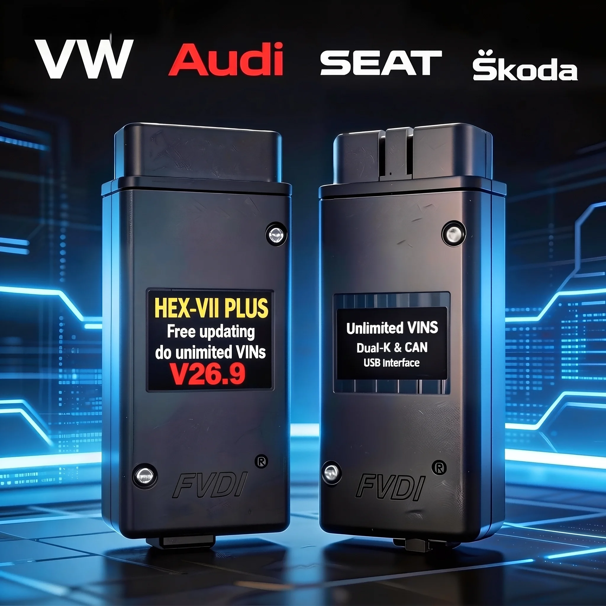 2025 HEX VII plus USB Interface VAG COM Diagnostic Coding VCDSplus v26.9 Unlimited VINs VAG HEX V2 plus Car Diagnostic Tool