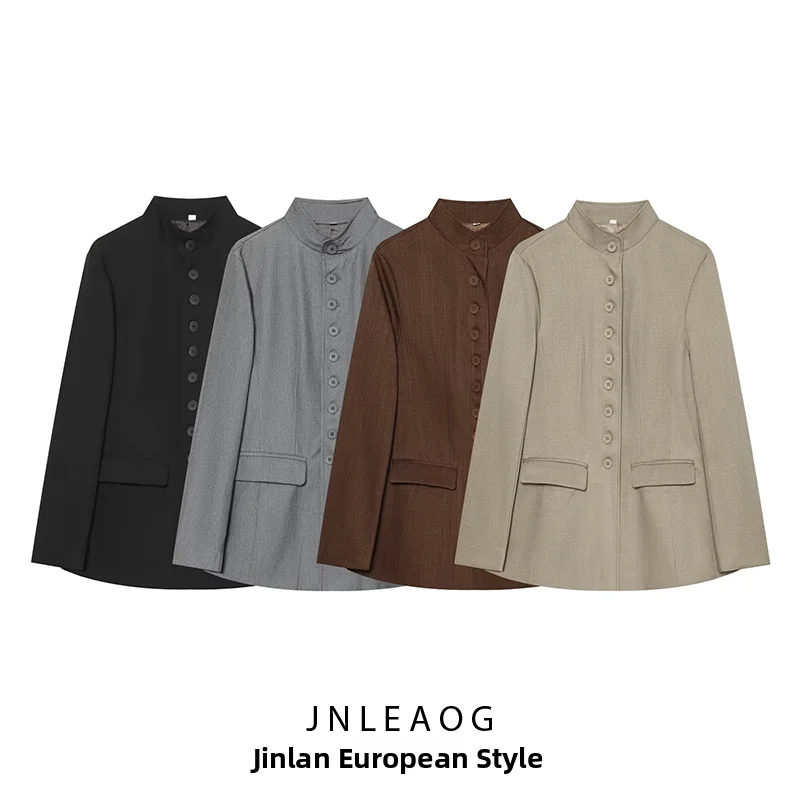 Fashionable Stand Collar Waist-Cinching Suit Jacket JNLEAOG Women's Clothing Autumn New Style Standard Fit Business Wear