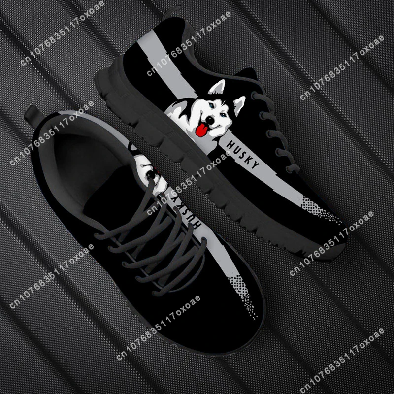 Doginthehole Husky Animal Dog 3D Poppy Printed Women Sneakers Fashion Ladies Outdoor Breathable Flats Woman Office Walking Shoes