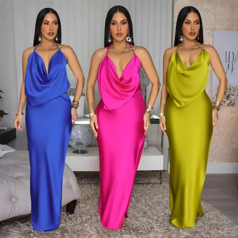 

Summer New Elegant Bodycon Long Dress Women Spaghetti Strap Sleeveless Backless Dresses Female Midnight Clubwear Vestidos