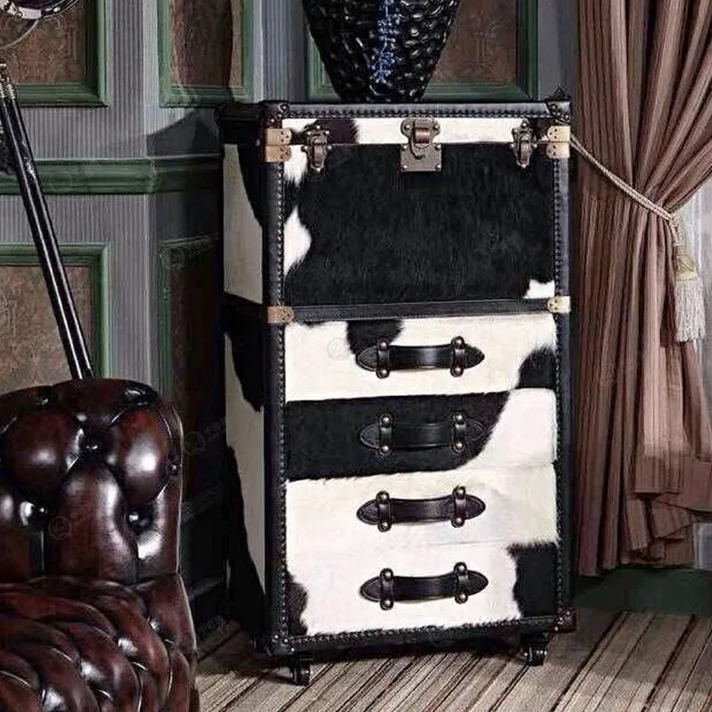 

Natural cow fur box American retro industrial style leather storage box