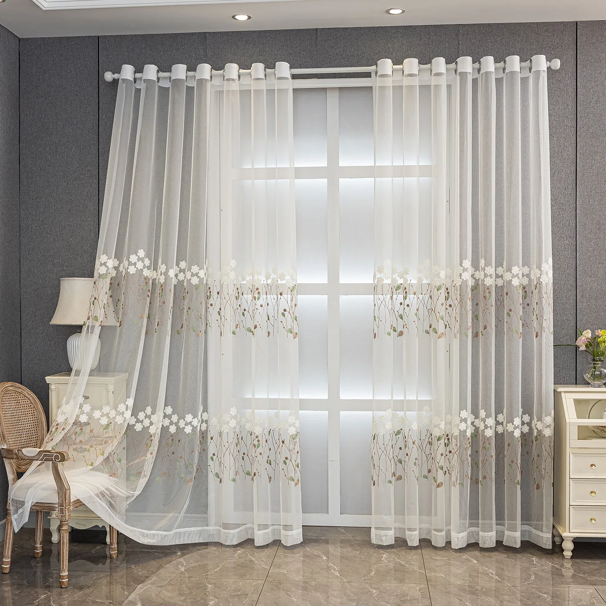 Solid White Tulle Luxurious Chiffon Sheer Window Curtains for Living Room Modern Voile Organza Drapes Bedroom Decoration
