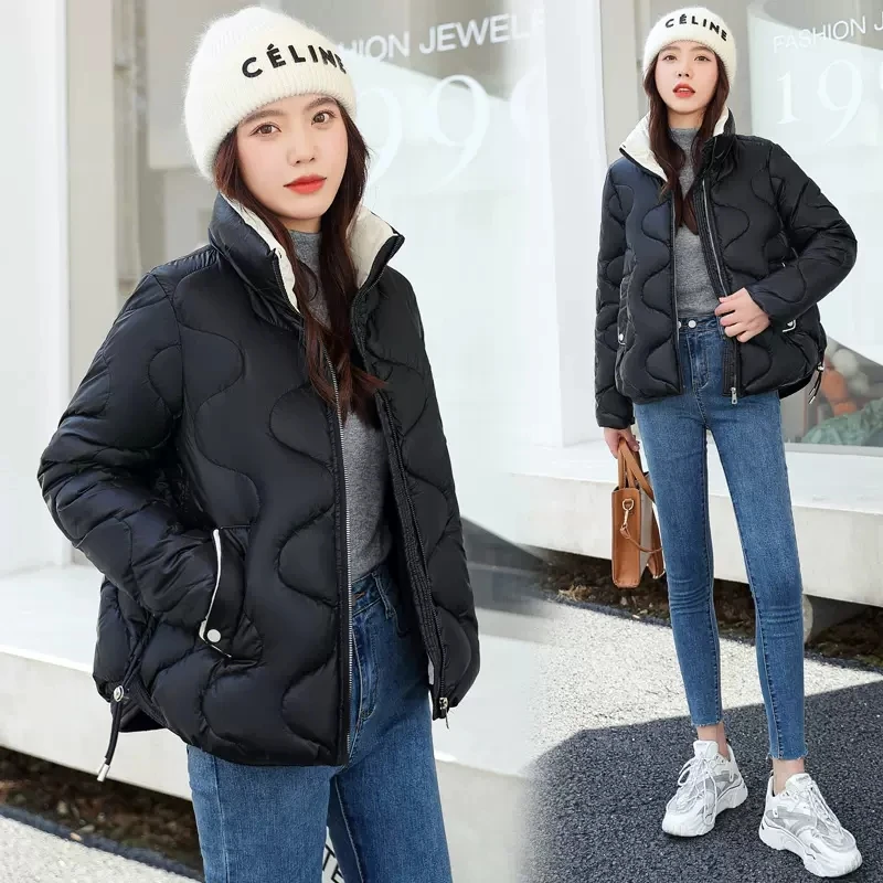 2023 New Winter Down Padded Jacket Women Short Overcoat Korean Shiny Loose Thick Warm Parka Female Fashion Winter Coat Outerwear