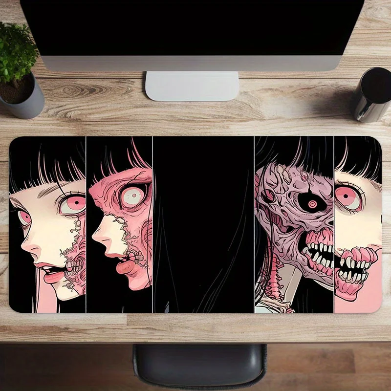 لوحة ماوس كبيرة للألعاب من الرسوم المتحركة - حصيرة مكتب مطاطية طبيعية مضادة للانزلاق للمكتب والكمبيوتر - لوحة مفاتيح عالية الدقة مع تصميم وجه هزلي