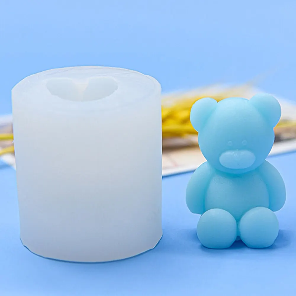 3D Cute Cartoon Bear Silicone Candle Mold Diy Handmade Soap Plaster Ice Cube Baking Mold Birthday Party Wedding Gift Making Mold