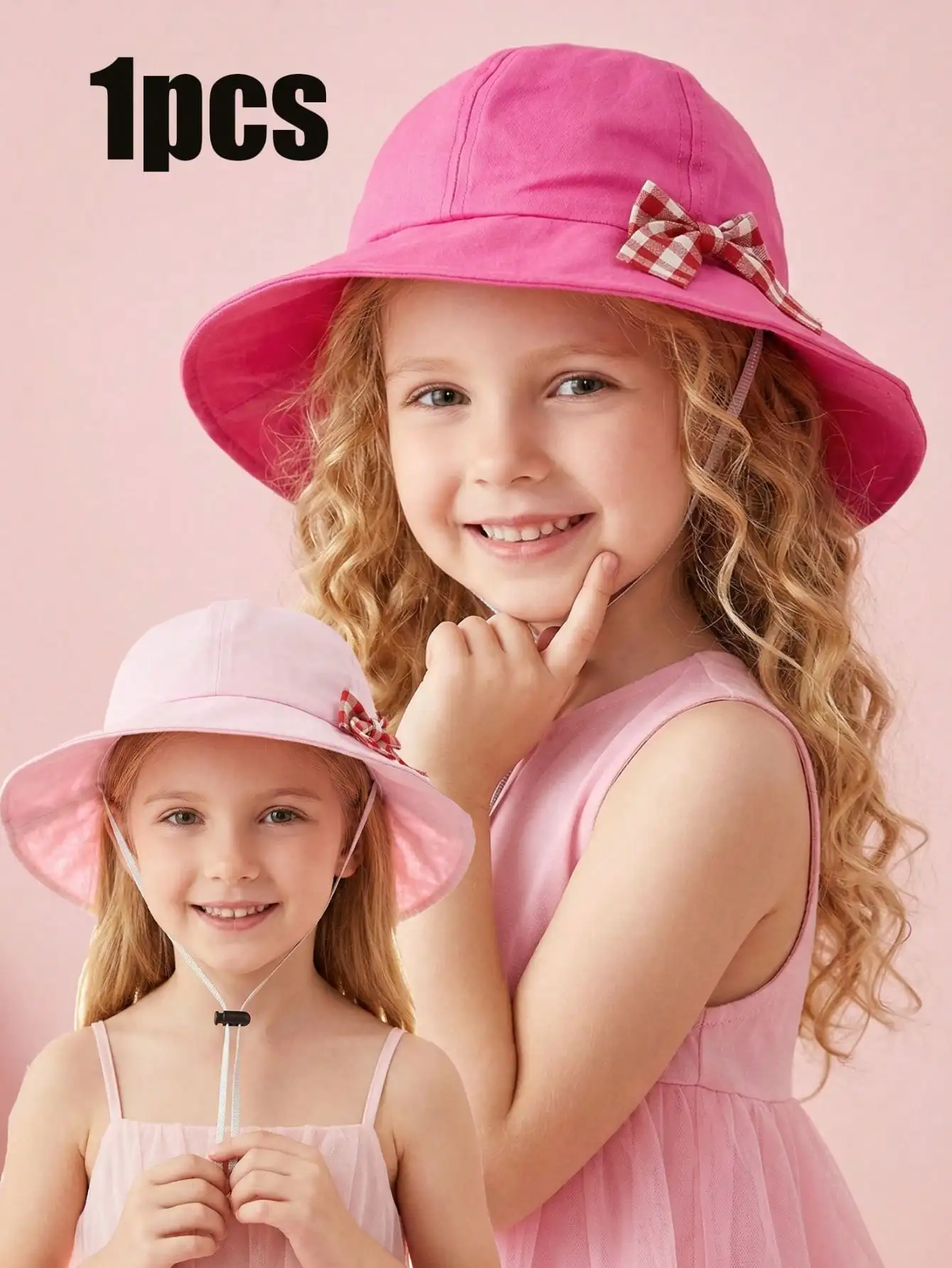 

1Pc 3-8Y Girls Red Plaid Bow Fisherman Hat Adjustable Thin Summer Sun Hat Casual Outdoor Kids Shading Headwear