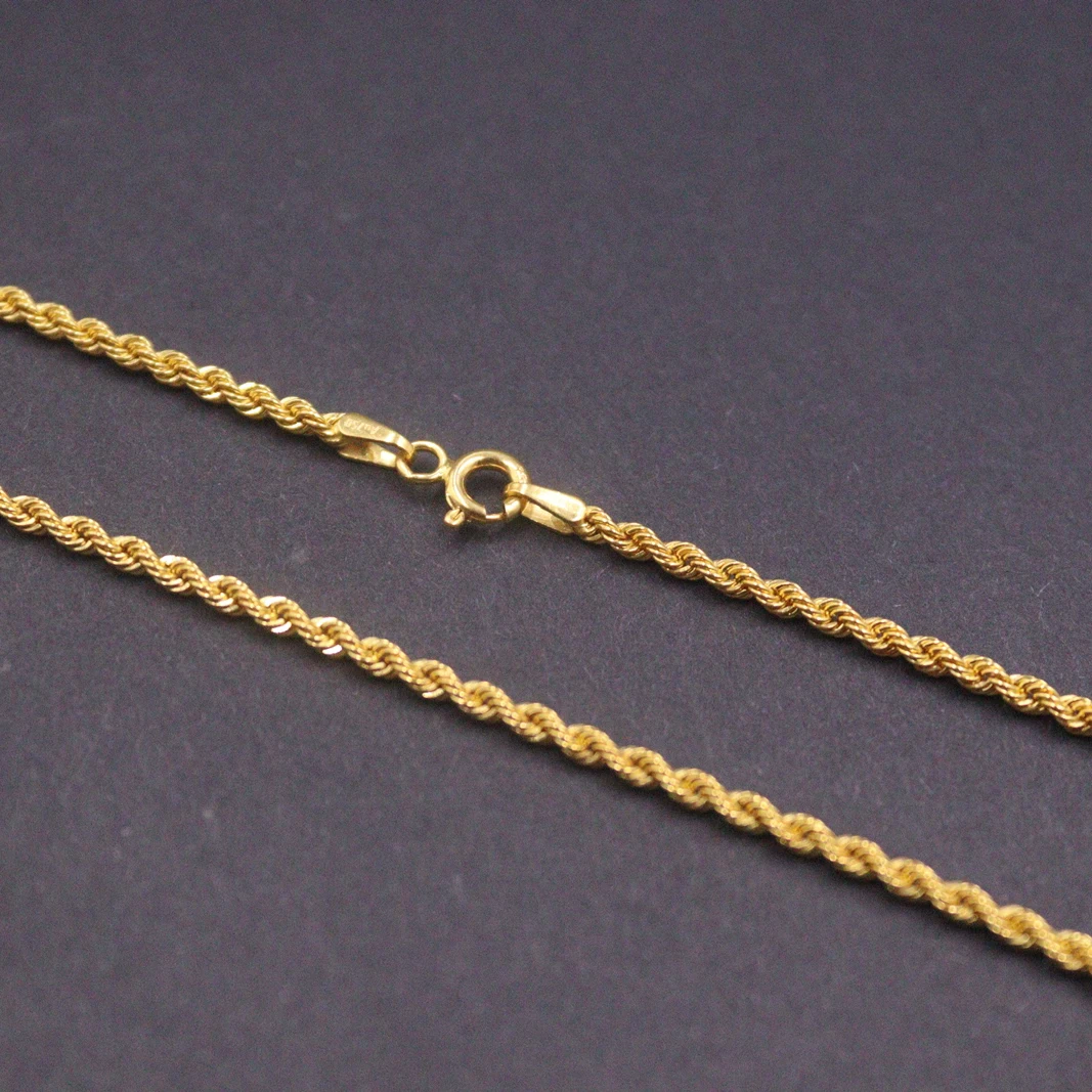 Real 18K Yellow Gold Chain For Women 2mm Twist Rope Chain 20inch Length/Gold Weight 3.1g