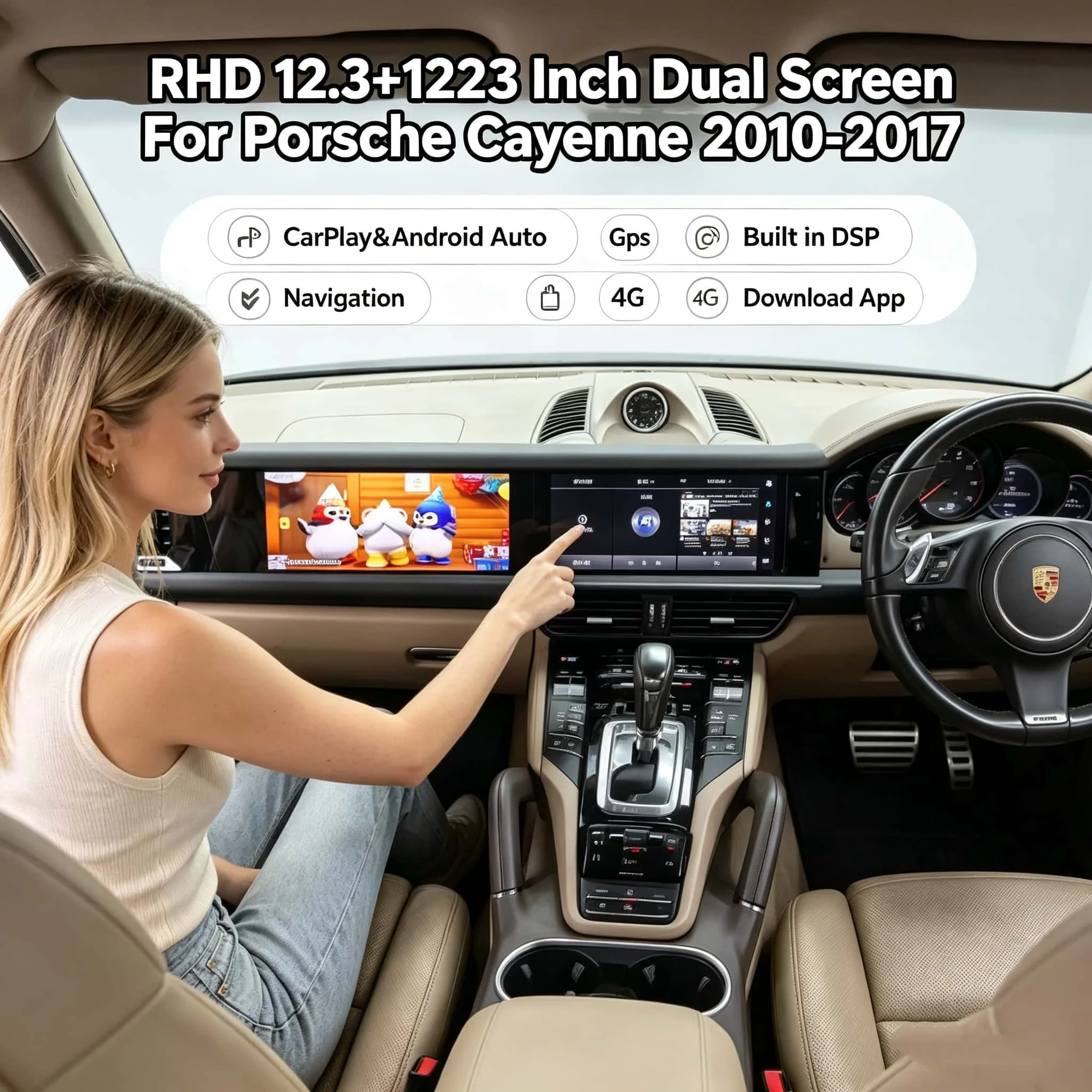 RHD 12.3+12.3inch Dual Screen Android Auto Carplay Interaction Display Co-pilot For Porsche Cayenne 2010-2017 Car GPS Navigation