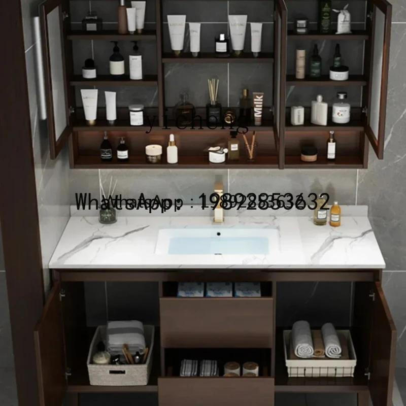 ceramic integrated basin oak smart bathroom cabinet combination floor-to-ceiling toilet sink