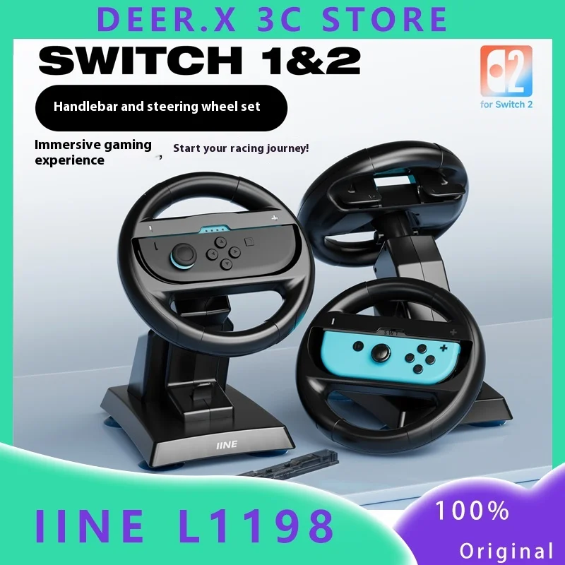 

IINE Steering Wheel for Switch 2 /1 mmersive gaming Comfortable feel Easy installation Universal for left and right With base