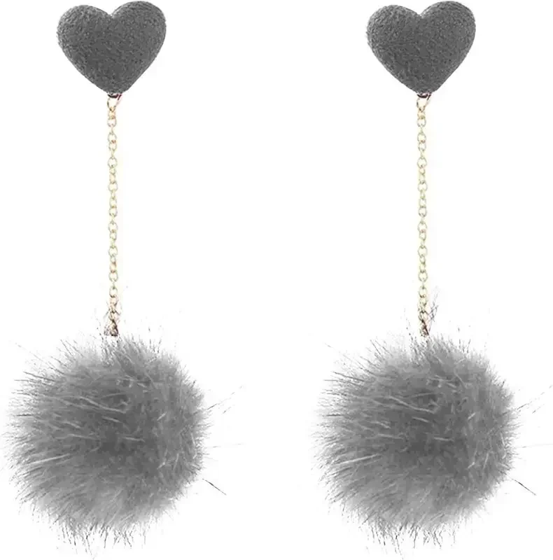 Earrings for Women Trendy Butterfly Puffy Dangle Earrings Faux Fur Ball Puffy Round Earrings Fun Fairy Earrings for Teen Girls