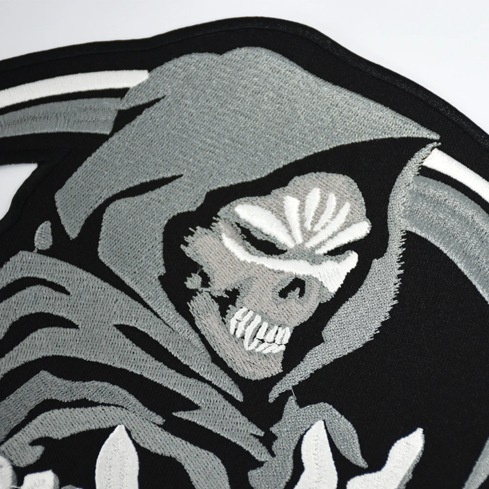 Sons Of Reaper Grey Skull Embroidered Patches Full Back Size motorcycle Biker large applique Patch 30cm High for hoodie jacket