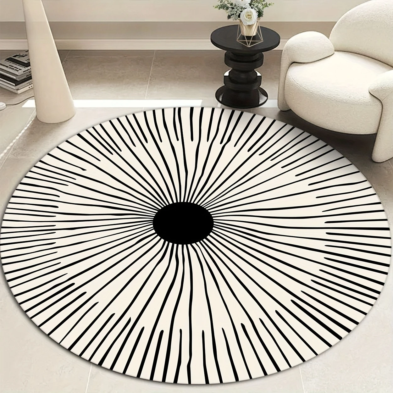 Symmetric Rhombus Mandala Circular Area Rug  Classic Contrast Geometric Round Mat Modern Farmhouse Indoor Home Doormat