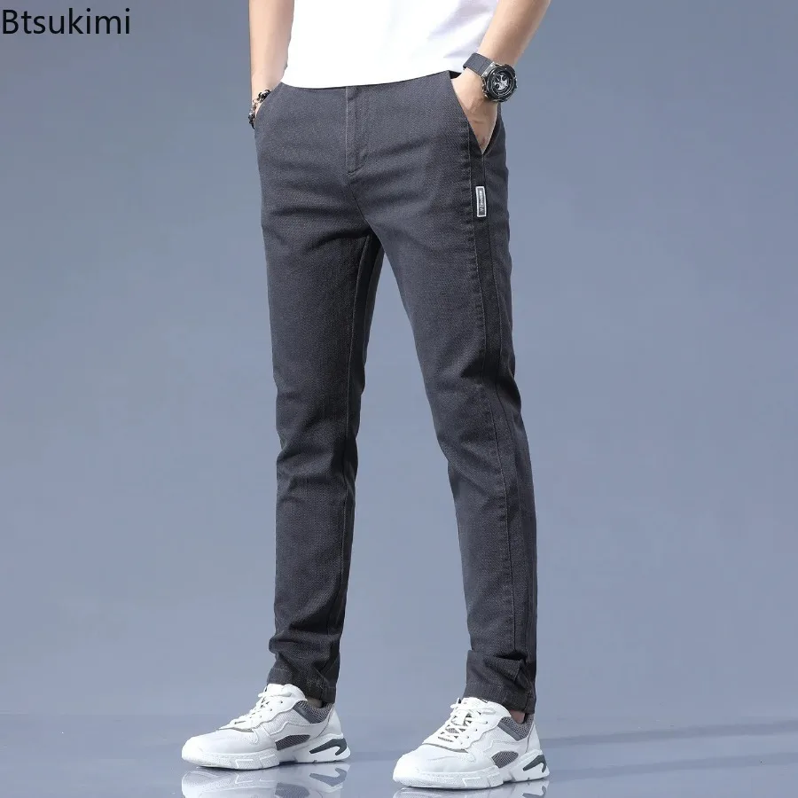 2024 Men's Casual Long Pants Solid Pockets Design Korean Trousers for Men Business Office All-match Elastic Waist Trousers Male